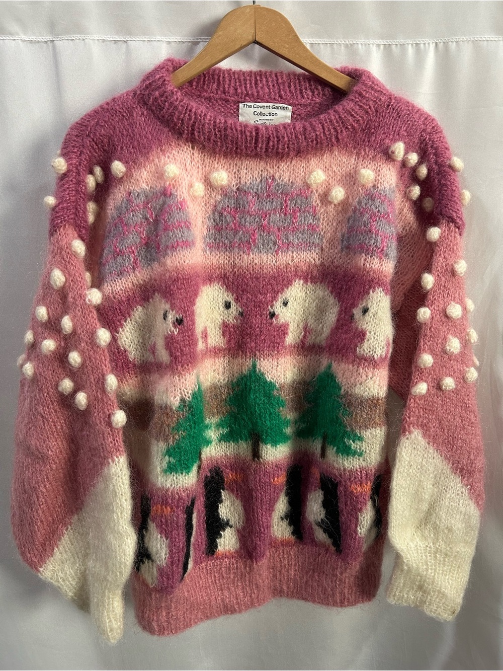 LN Susie Lee hand knit Mohair & Wool Sweater Polar Bear Penguins Hand Knit